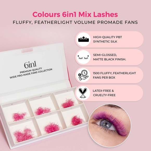 Colored Promade Mix 1500 Fans, 5D Handmade CC Curl, 9-14mm Mixed Length - Picture 4 of 9